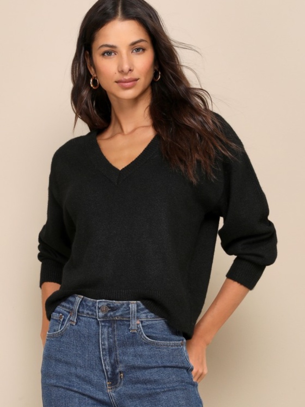 Lulus Seasonal Ideal Black Pullover V-neck Sweater - Size S